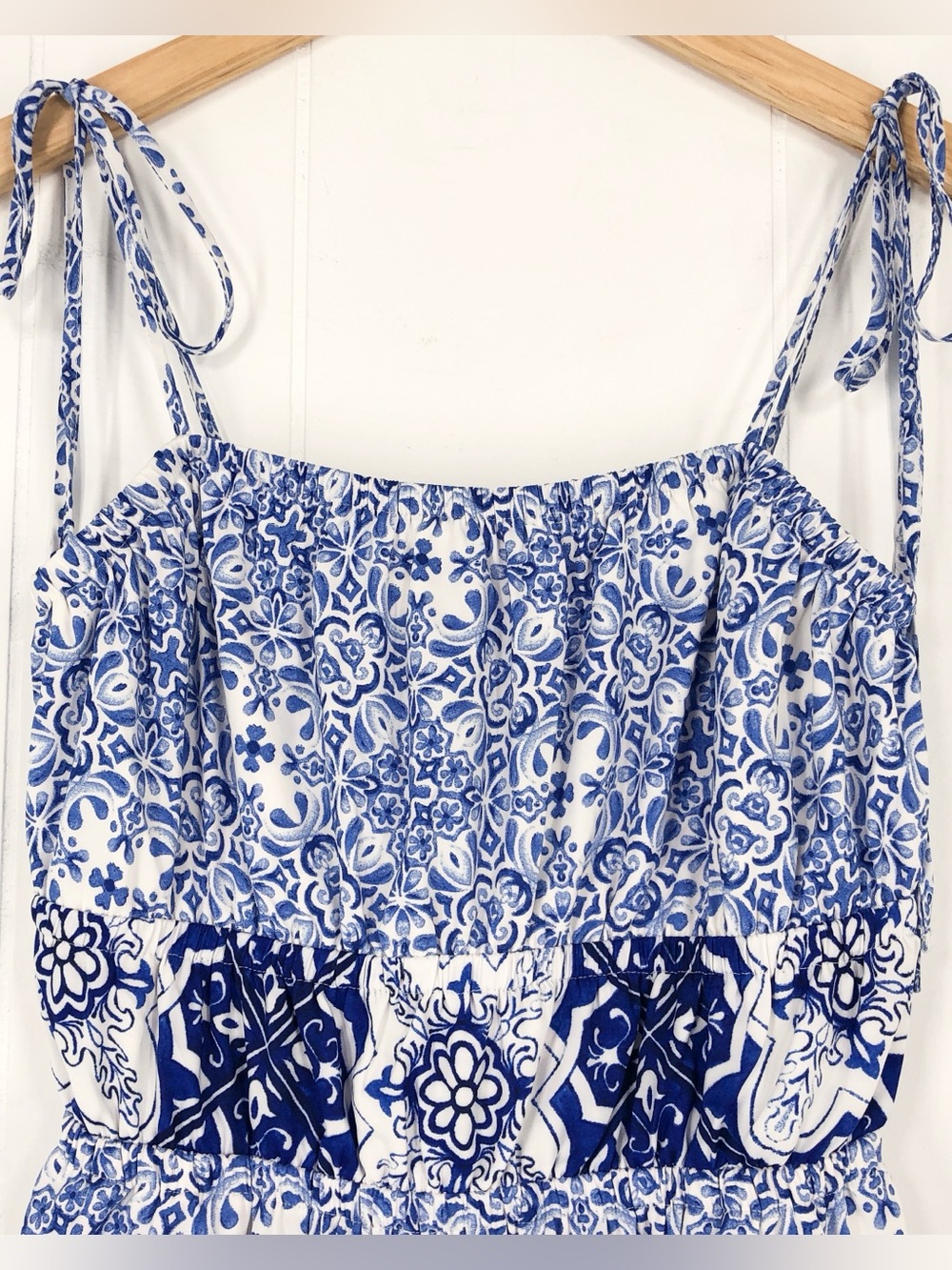 Express Tiered Boho Maxi Dress Square Neck Tie Spaghetti Straps Pockets Size XS